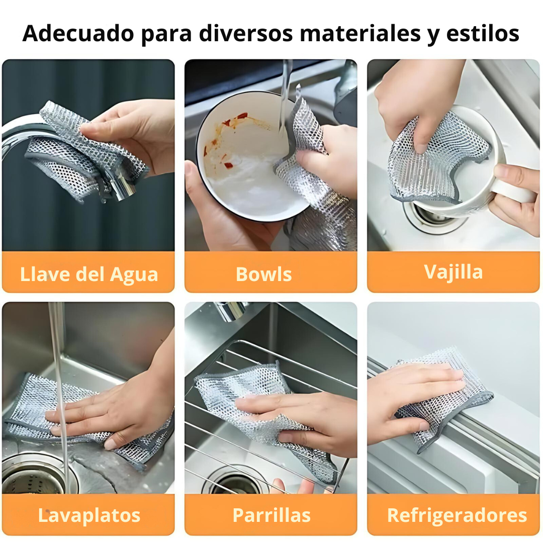 ✨Clean Plus: Paños metálicos adiamantados para Limpieza Profunda que cuida tus utensilios mas delicados🧽 x 5 Unds