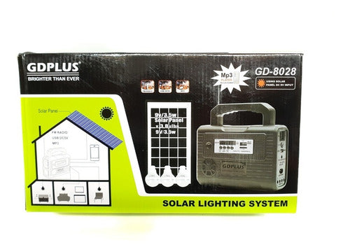 Kit Panel Solar + 4 Bombillos + Luz + Power Bank Radio Autos GD-8028