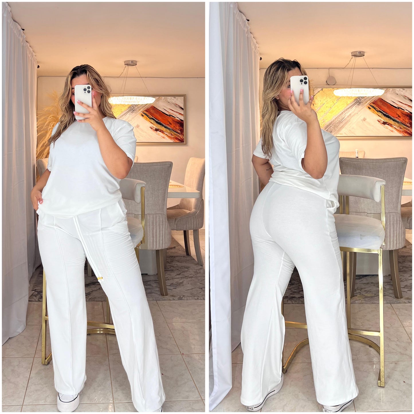 🔥Conjunto pantalón campana con cordón de lujo, complementado con una elegante blusa básica tipo blusón✨