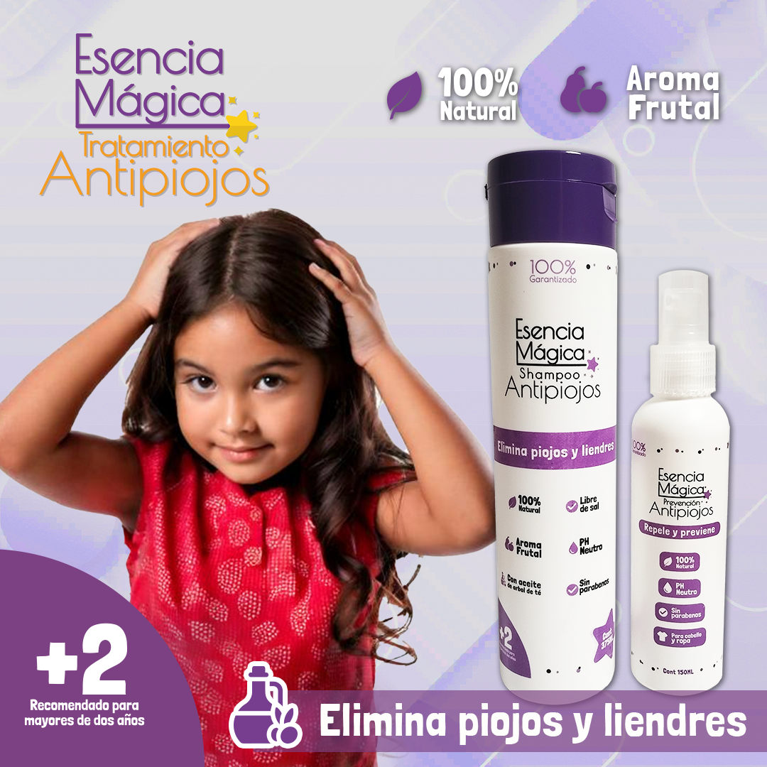 🔹 Esencia Mágica® – Protección Total Contra Piojos 🛡🌿  ✨ Shampoo + Spray + Peine = Adiós Piojos, Hola Tranquilidad 💆‍♀️🚫🦠
