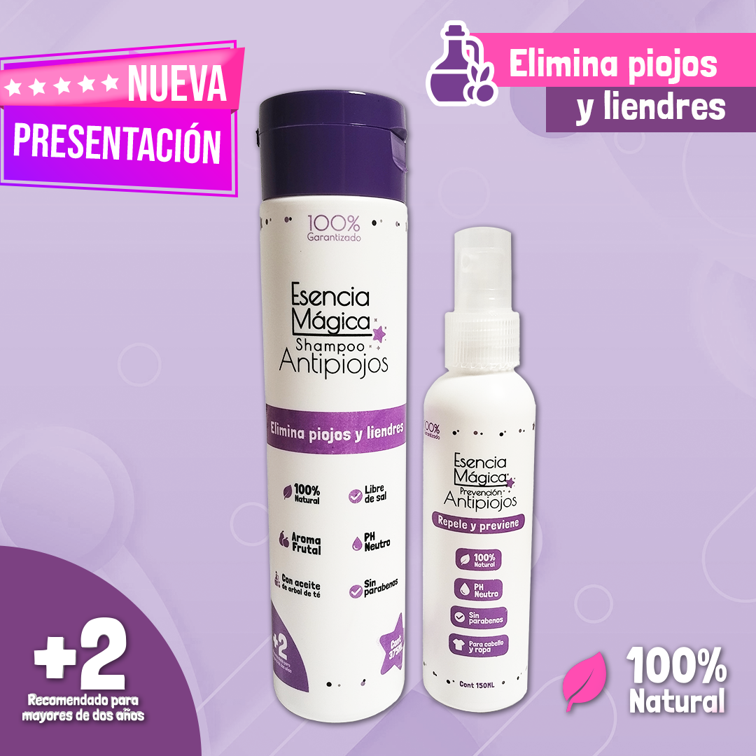 🔹 Esencia Mágica® – Protección Total Contra Piojos 🛡🌿  ✨ Shampoo + Spray + Peine = Adiós Piojos, Hola Tranquilidad 💆‍♀️🚫🦠