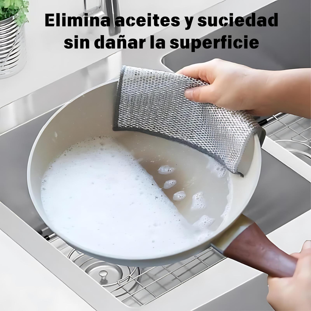 ✨Clean Plus: Paños metálicos adiamantados para Limpieza Profunda que cuida tus utensilios mas delicados🧽 x 5 Unds