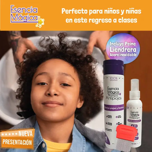 🔹 Esencia Mágica® – Protección Total Contra Piojos 🛡🌿  ✨ Shampoo + Spray + Peine = Adiós Piojos, Hola Tranquilidad 💆‍♀️🚫🦠