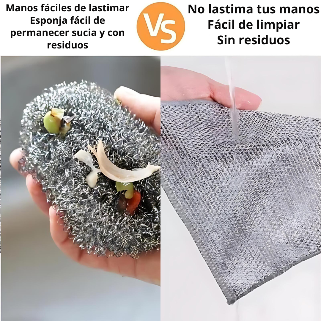 ✨Clean Plus: Paños metálicos adiamantados para Limpieza Profunda que cuida tus utensilios mas delicados🧽 x 5 Unds