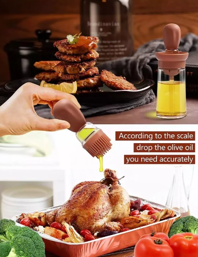 Dispensador Aceite Con Brocha en  Silicona y Botella Vidrio