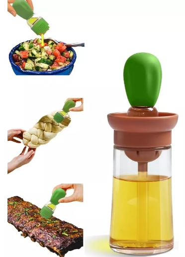Dispensador Aceite Con Brocha en  Silicona y Botella Vidrio