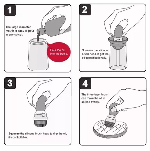 Dispensador Aceite Con Brocha en  Silicona y Botella Vidrio