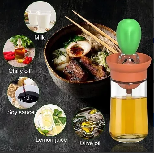 Dispensador Aceite Con Brocha en  Silicona y Botella Vidrio