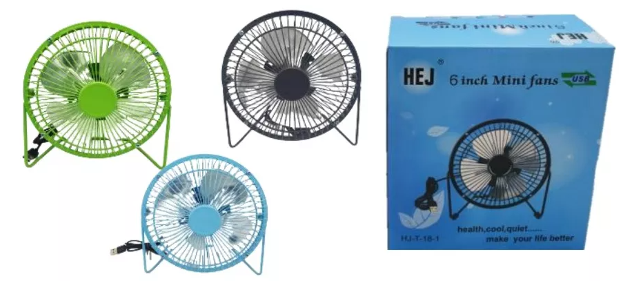 Mini Ventilador Metálico de 6" Portátil de Cable Usb. Ref :HJ-T-18-1