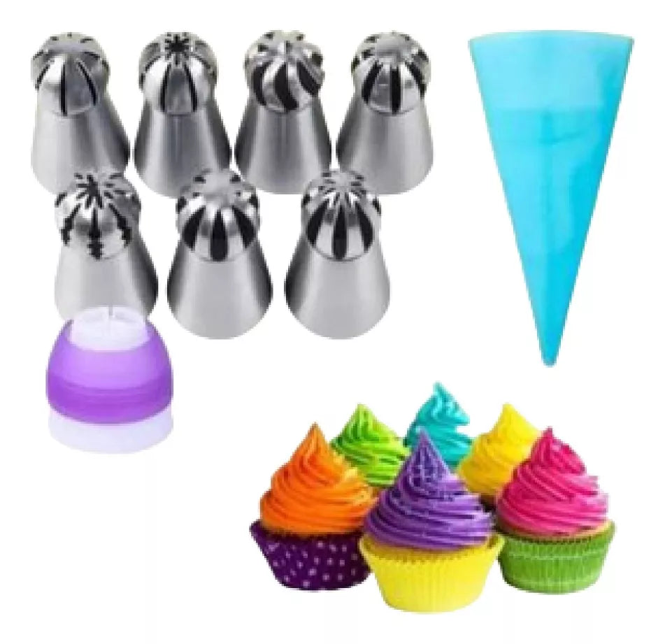 Kit Decorador de Pasteles con 7 Boquillas, Acople y Manga