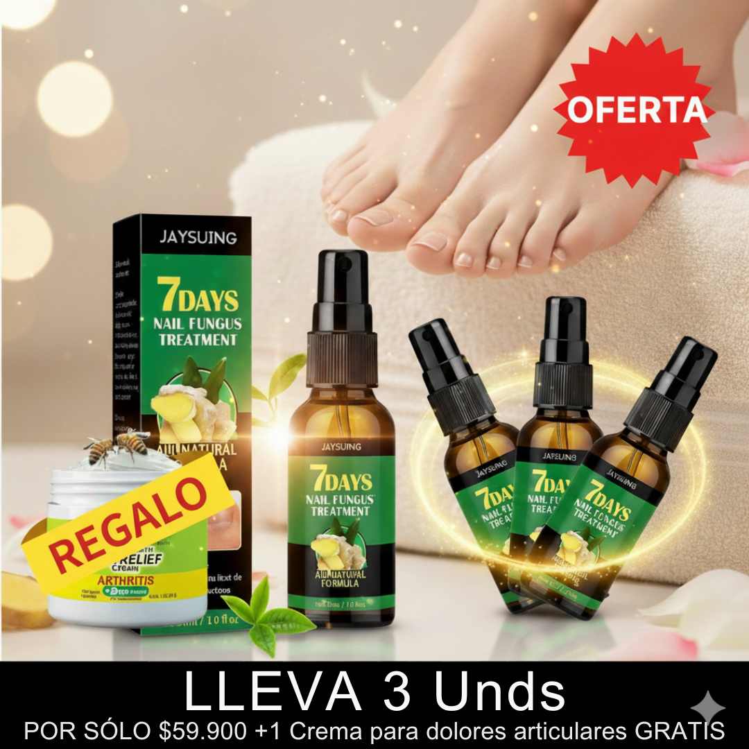 Con 7 Days Fungus Free Nails® 💅 Descubre uñas más fuertes y saludables ✨ ¡Promoción exclusiva: 3 frascos + crema para dolor de articulaciones GRATIS! 🎁