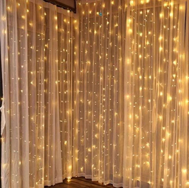 ✨ Cortina de Luces de Navidad 3x3mts 🎄 ∣ 🌞 Funciona con Energía Solar + Panel Incluido 🎅💡