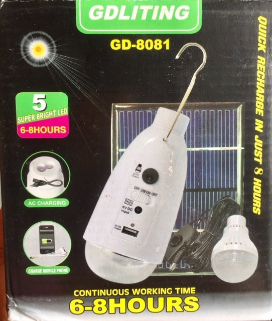 Kit Bombillo Recargable Portátil con Panel Solar + Bombillo Aux