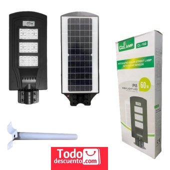 Lampara De Exterior Solar Led 60w con Sensor De Luz Y Soporte Ref.  CL-160