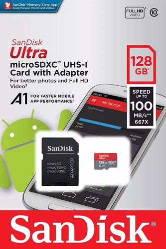 Memoria Microsd Sandisk Ultra 128gb 100mbs Clase 10
