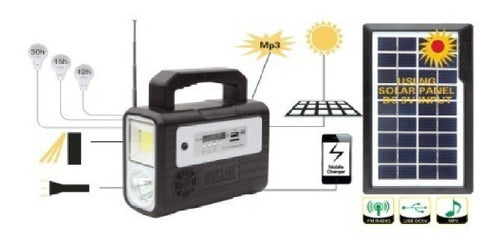 Kit Panel Solar + 4 Bombillos + Luz + Power Bank Radio Autos GD-8028