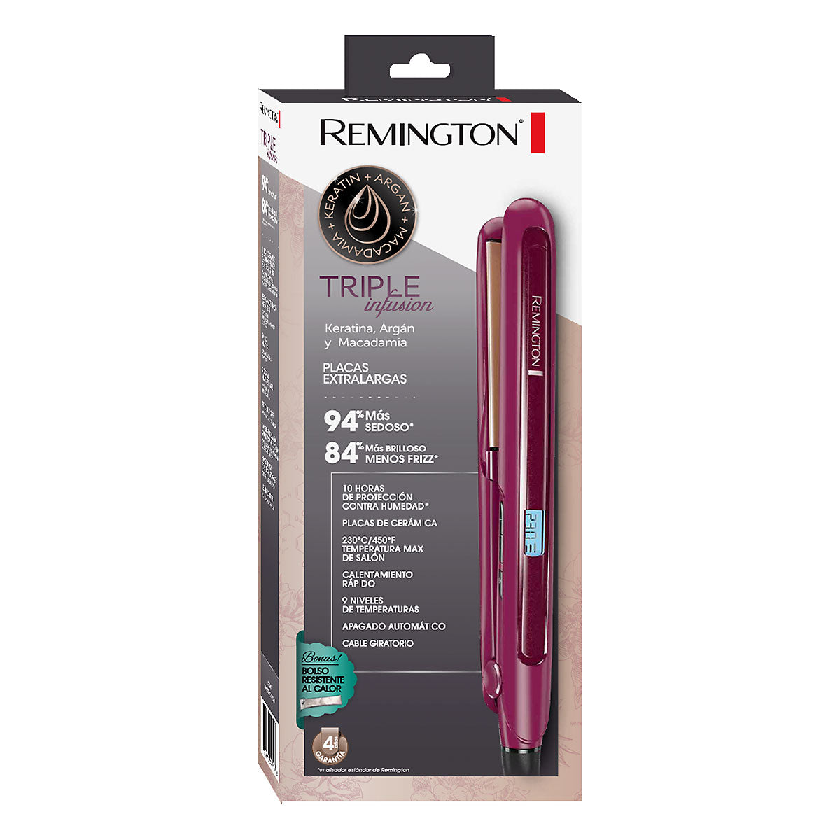 Plancha Remington triple infusion Argan, Macadamia y Keratina. S7740