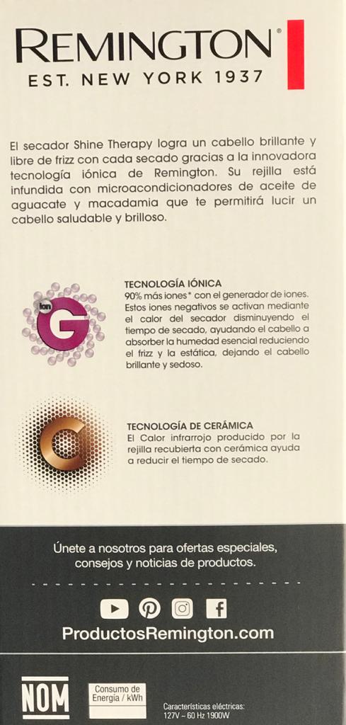 Secador Cabello Remington Macadamia Aguacate Shine Therapy
