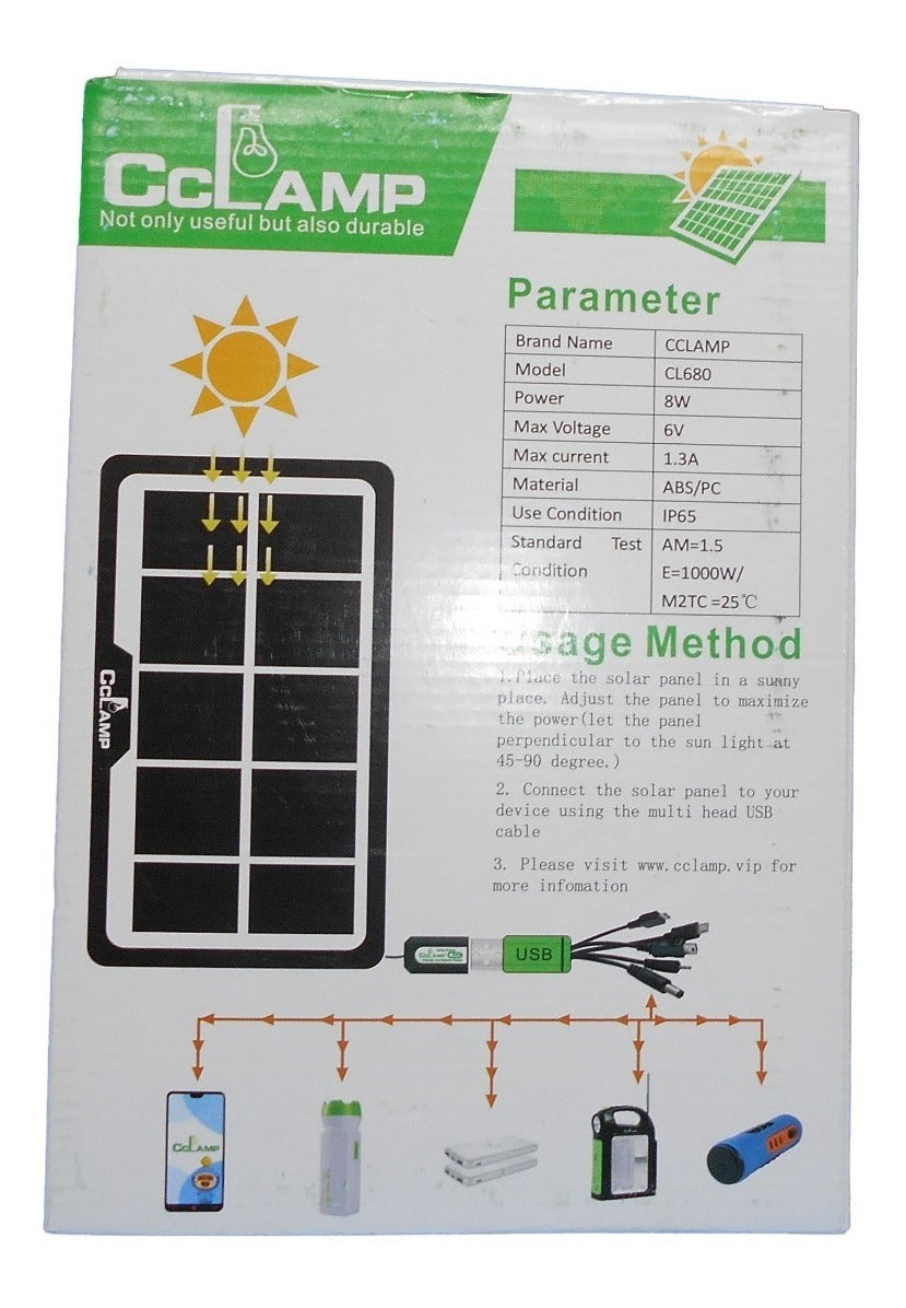 Cargador Solar  de celulares y tablets Panel Solar 8 Watt 6 Voltios  Ref. CL-680