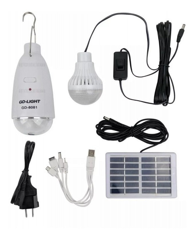 Kit Bombillo Recargable Portátil con Panel Solar + Bombillo Aux