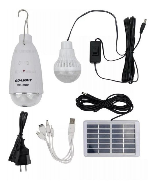Kit Bombillo Recargable Portátil con Panel Solar + Bombillo Aux