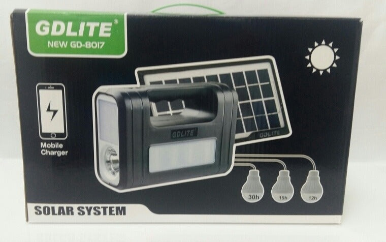 Kit Panel Solar + 3 Bombillos+batería+linterna Carga Celulares. GD-8017