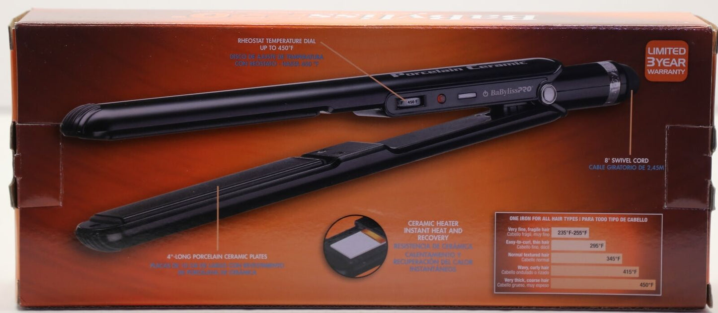 Plancha Babyliss Pro Cerámica Porcelana de 1” 450°f Profesional  Ref. 9557